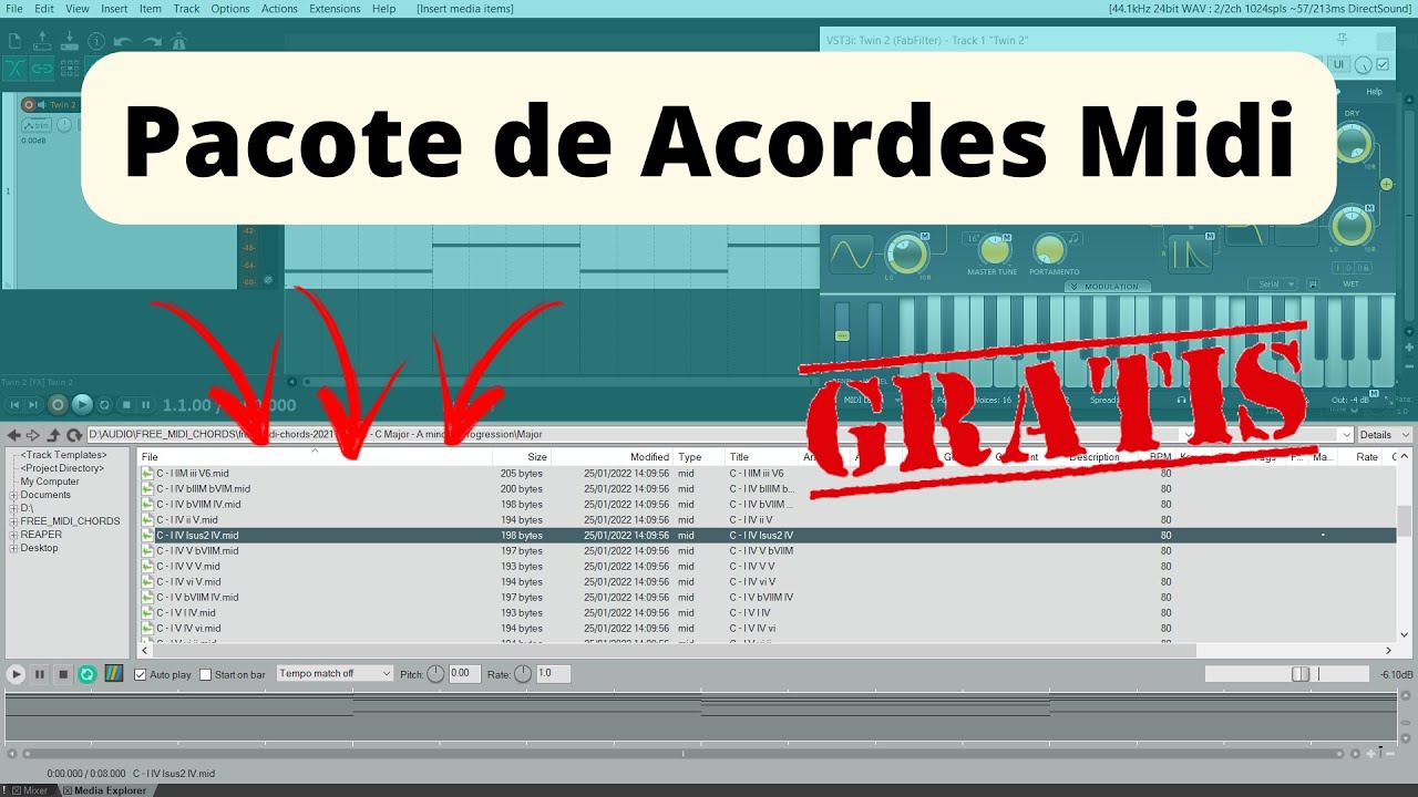 Grátis - Pacote de acordes Midi para o Reaper - Como usar