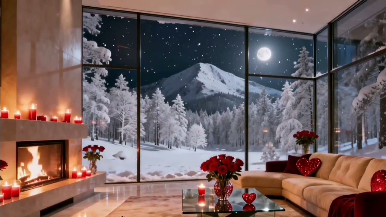 Snowy pink valentines room💞 |warm fireplace sounds 