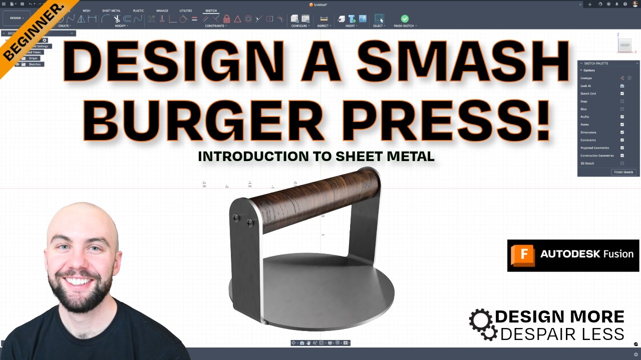Fusion 360 Sheet Metal Tutorial for Beginners - Design A Smash Burger Press In Less Than 30 Minutes