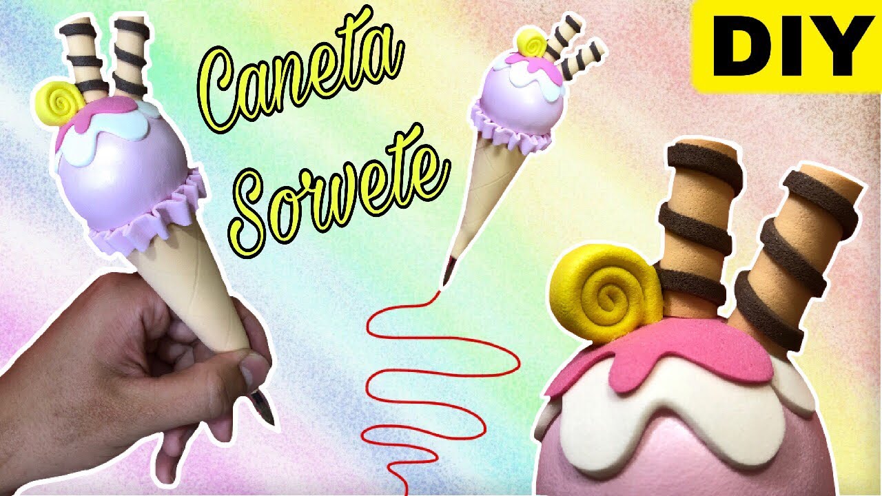 COMO FAZER CANETA SORVETE EM E.V.A🍦 | DIY VOLTA ÀS AULAS 2019📚