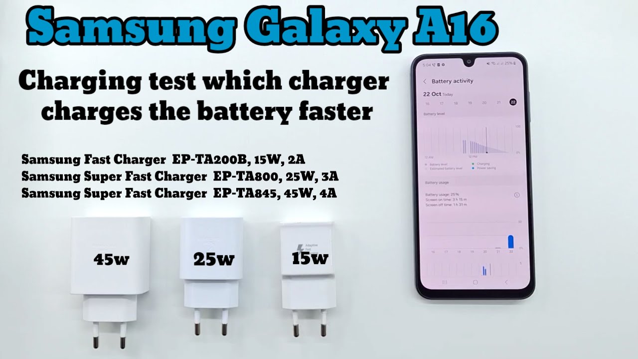 Samsung Galaxy A16 Charging test with 15W , 25W and 45W chargers