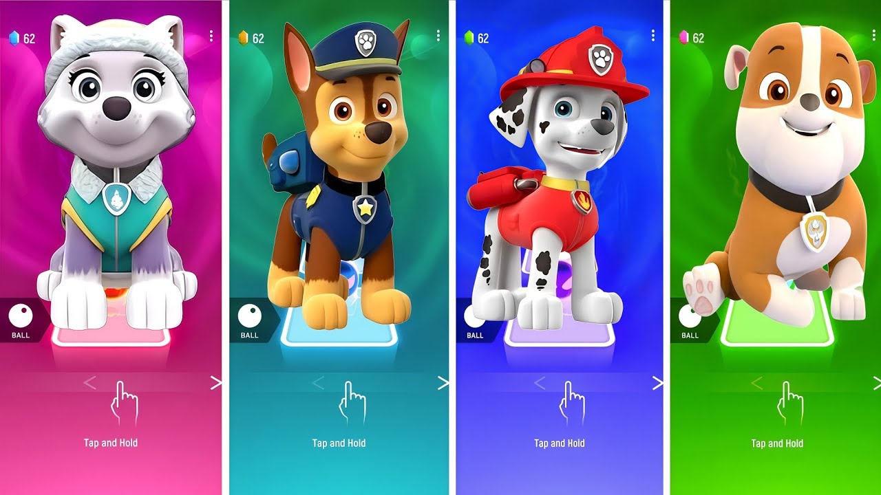 Marshall VS Rubble Paw Patrol VS Paw Patrol Ryder VS Paw Patrol - Tiles Hop EDM Rush