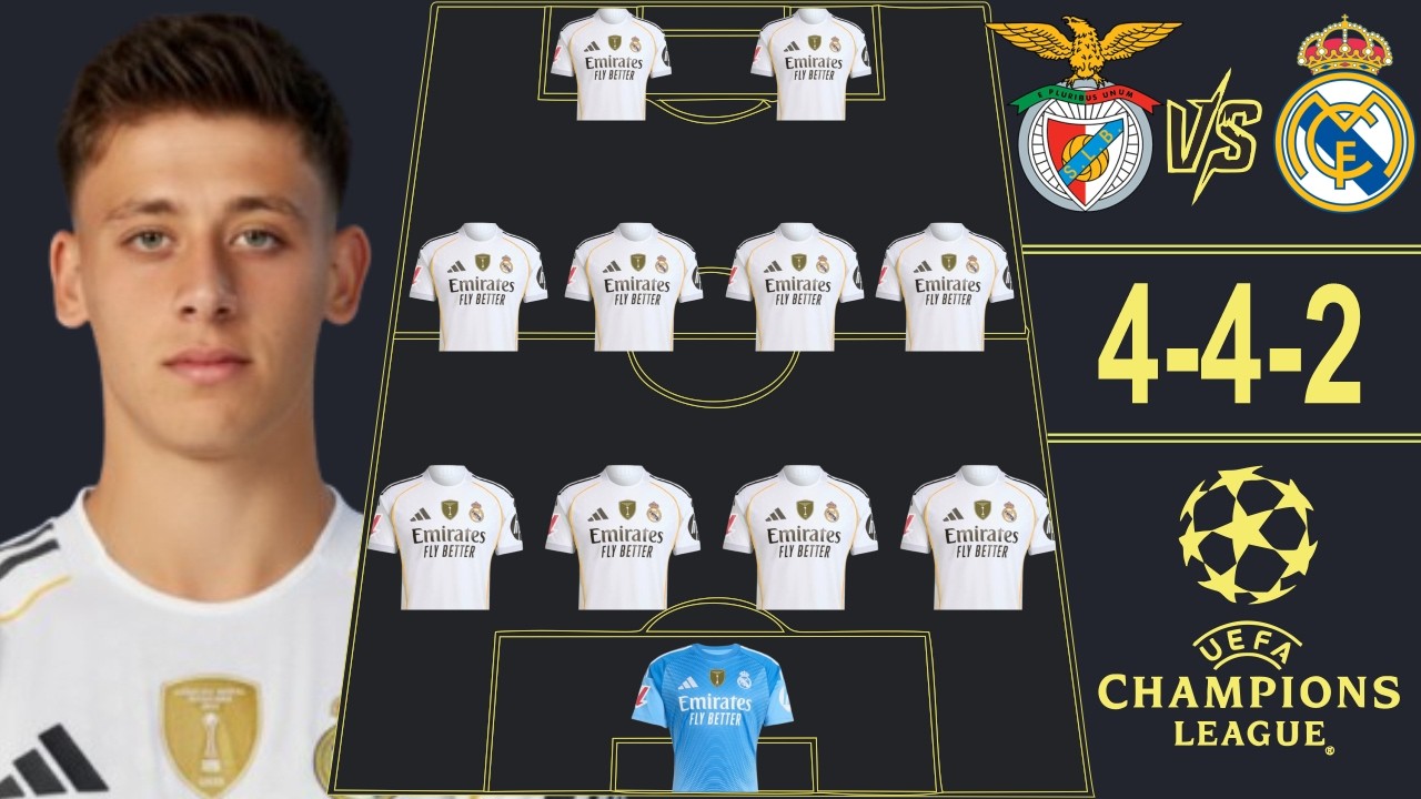 ⚽ BENFICA VS REAL MADRID 🔥 REAL MADRID POTENTIAL LINEUP (4-4-2) CHAMPIONS LEAGUE 25/26