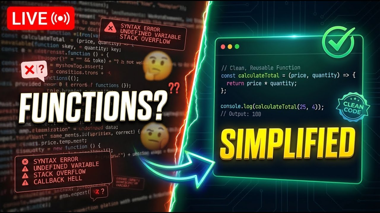 JavaScript Functions Live 🔴 | Learn Functions Step-by-Step (Hindi)