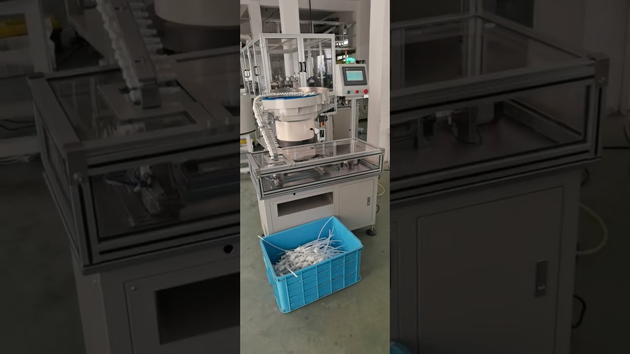 Lotion pump dip tube cutting and inserting machine