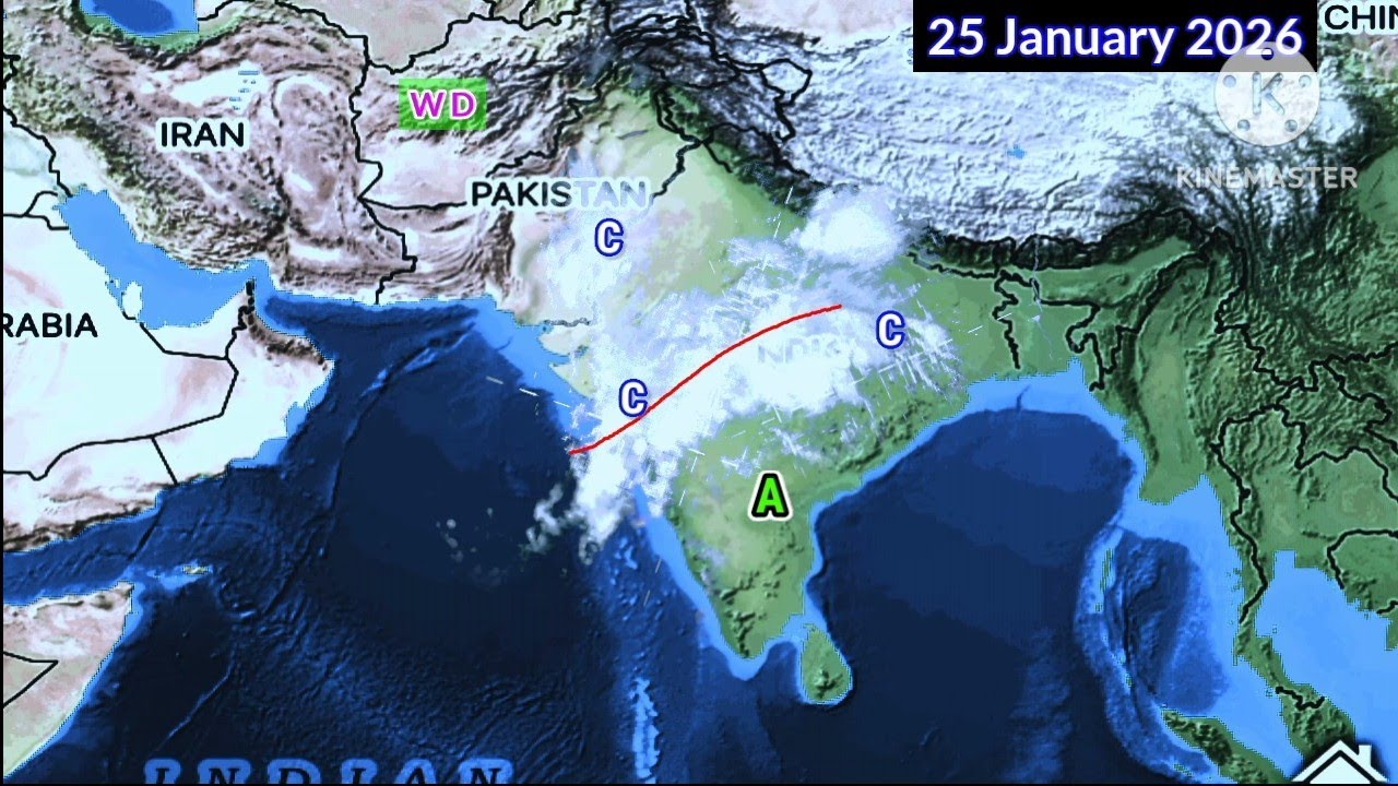 Active Western Disturbance 20 January 2026 South Asia 25 Days Weather System Map Forec&agrave;st. 