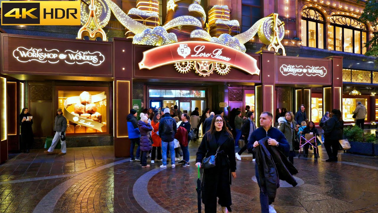 2-hour London’s Rainy Christmas Walk-2024 I Christmas Highlights of London[4K HDR]