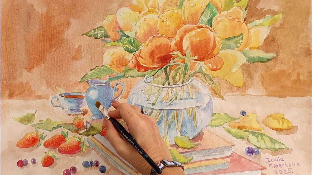 Relaxing Watercolor Flower Painting 🌼 | No Talking ASMR 🎨