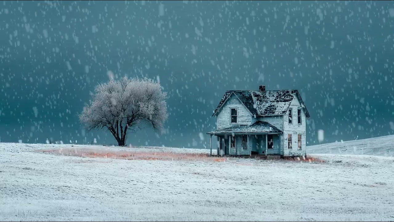 Peaceful winter night with gentle snowfall sounds | Ambient winter sounds for deep sleep and calm
