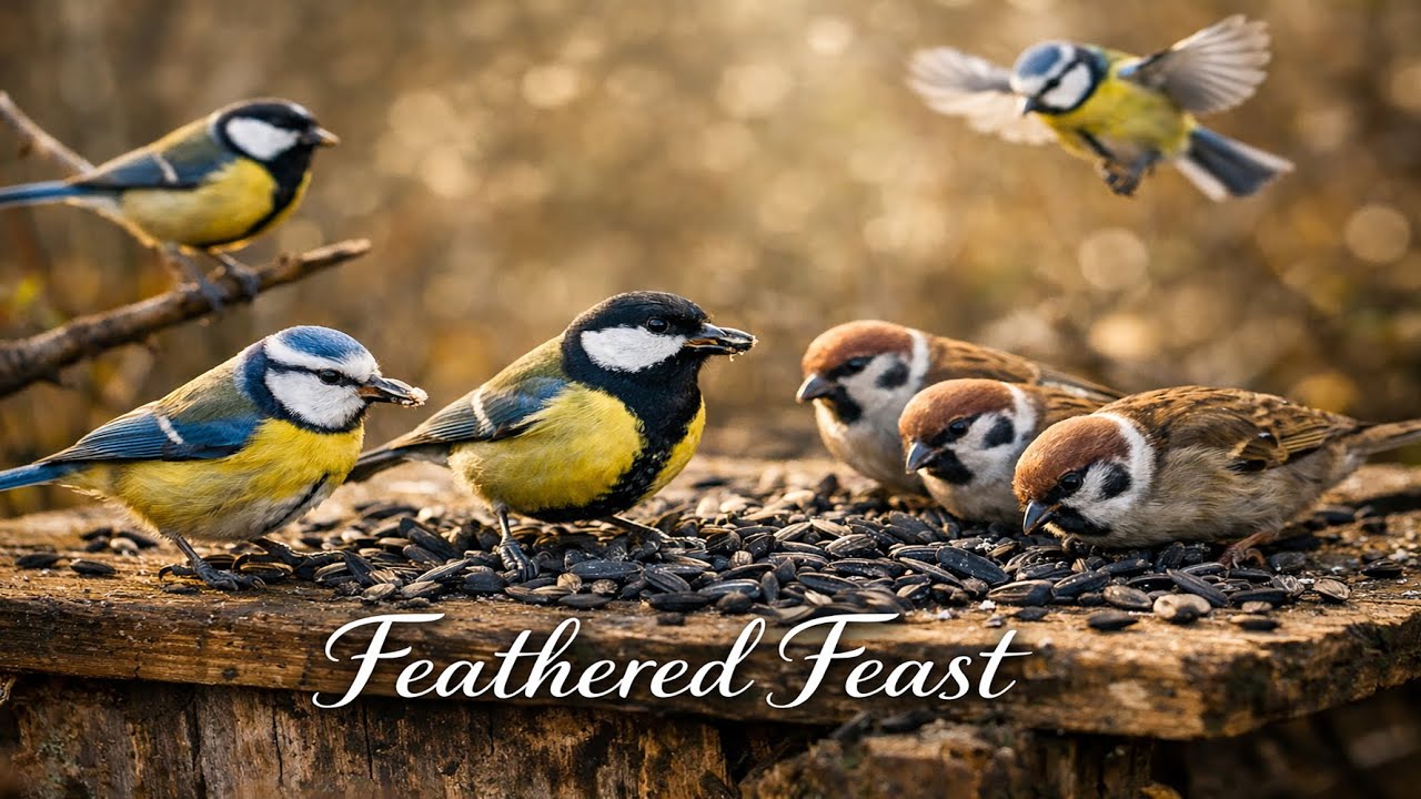 Winter Bird Feeder Visitors – Beautiful European Garden Birds Eating Seeds