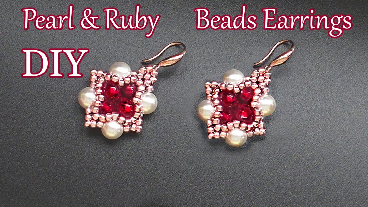 Pearl & Ruby Beads Earrings  Beaded DIY Earrings  How to make Jewelry Making Tutorial