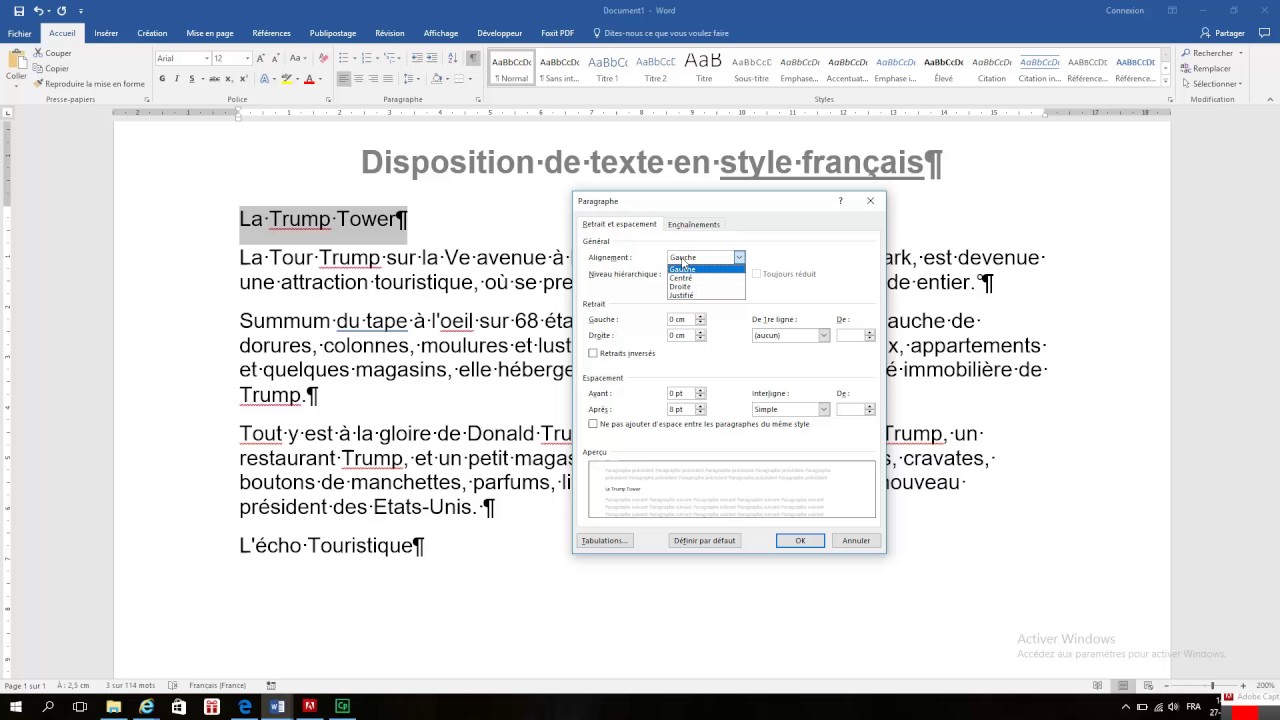 Disposition de texte: le style français