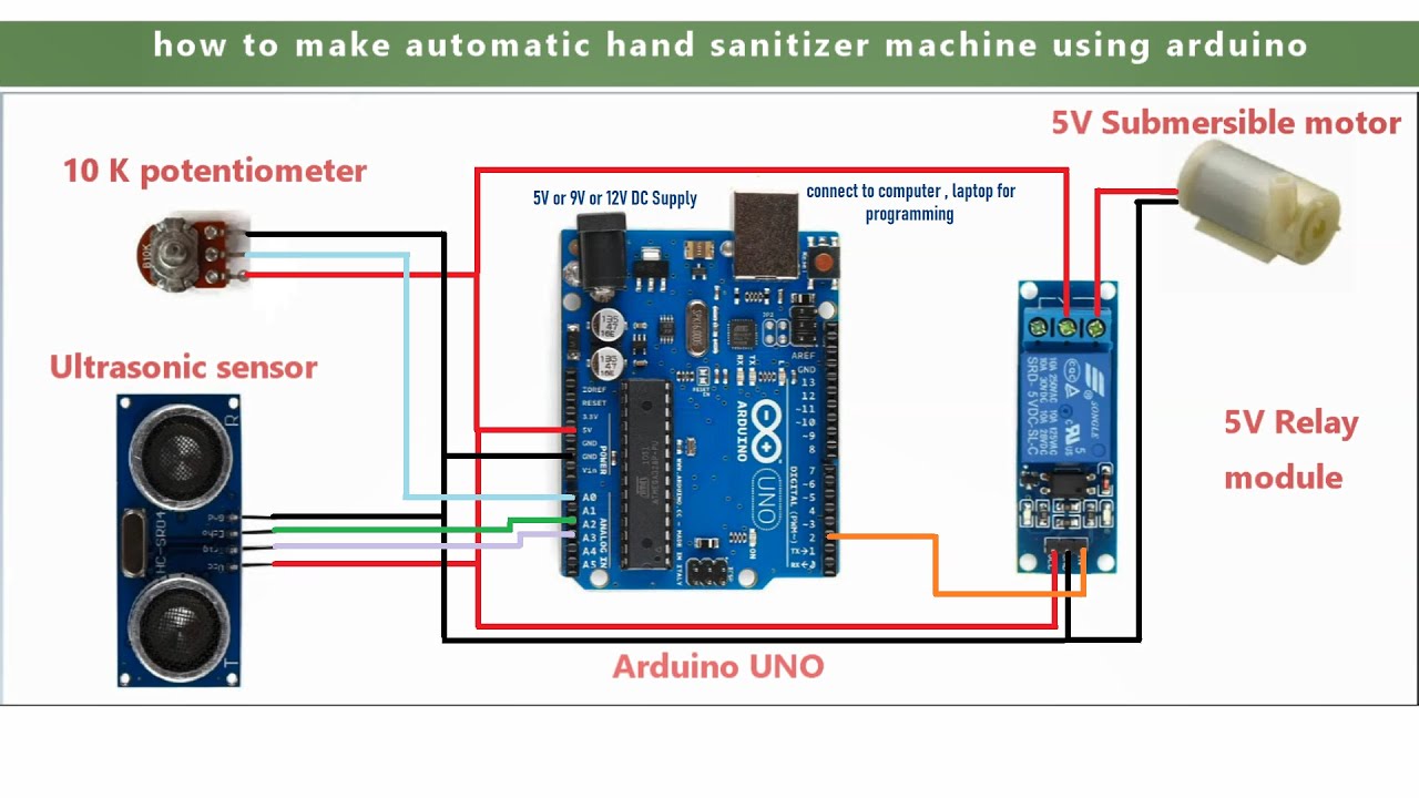 Automatic Hand Sanitizer Dispenser using Arduino | Circuit diagram
