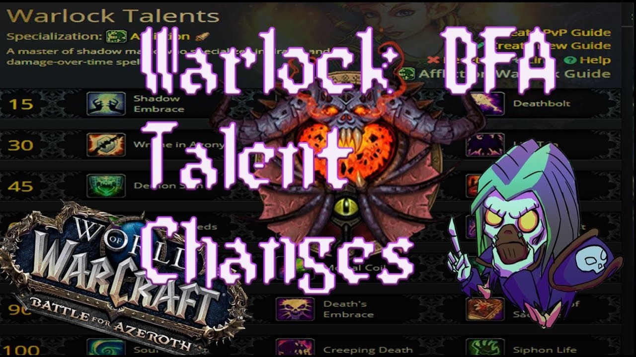 Battle for Azeroth Warlock Talent changes (data mined 1/25/18)