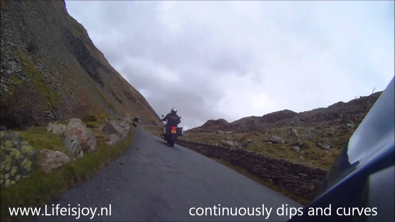 Honister pass England, best Lake district scenic road on BMW R1200GS motorbike