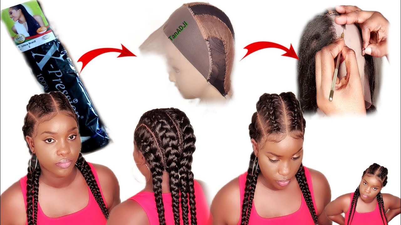 Four-braided crochet wig with x-pressure wick/ #perruque crochet quatre nattes avec mèche xpression