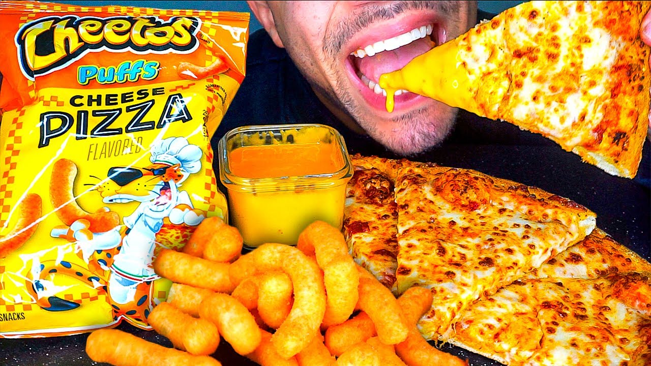 ASMR PIZZA AND CHEETOS PUFFS WITH CHEESE SAUCE EATING *BIG BITES* MUKBANG JERRY NO TALKING
