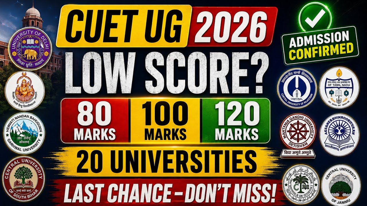 CUET UG 2026 Low Score Admission | 20 Universities for 80, 100 & 120 Marks | Last Chance, Don't Miss