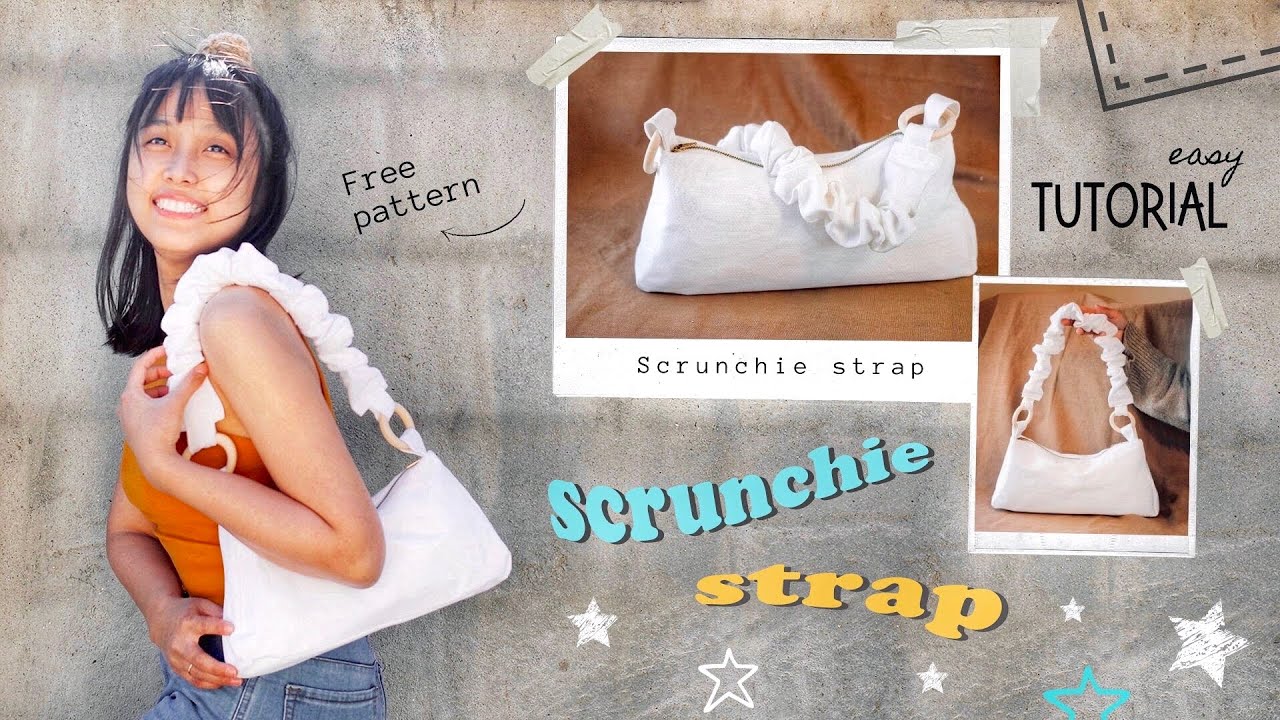DIY - Shoulder Bag with SCRUNCHIE Style Strap 🌸  Printable Pattern | Step by Step Tutorial