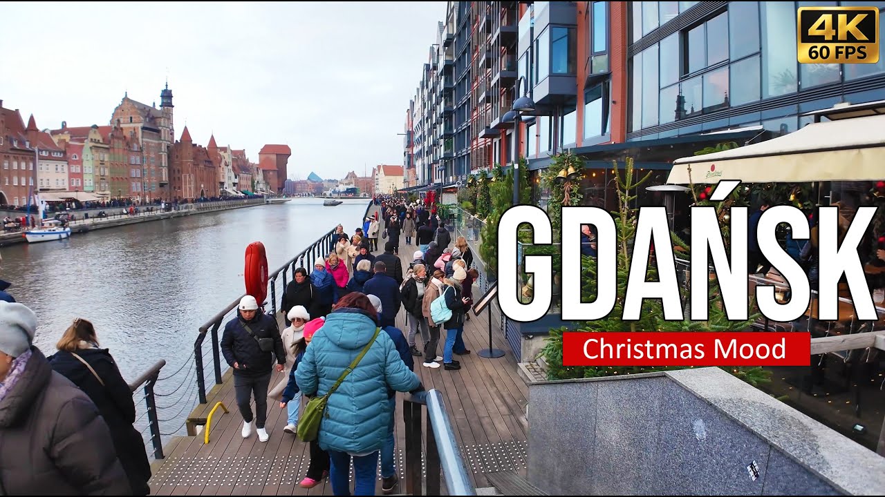 Christmas in Gdańsk 🇵🇱 River Motława | Cloudy Day 4K Walking Tour