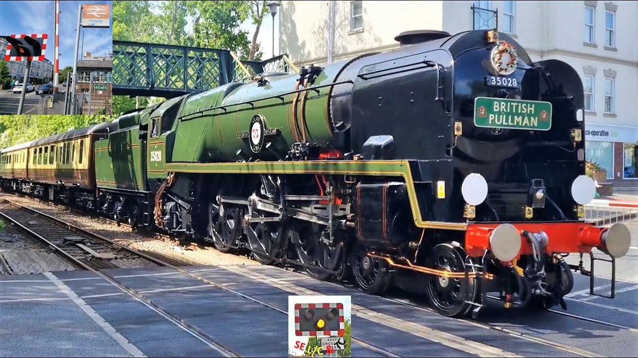 (4K) Beautiful 35 028 'Clan Line' Steam Train at Reigate Level Crossing, Surrey