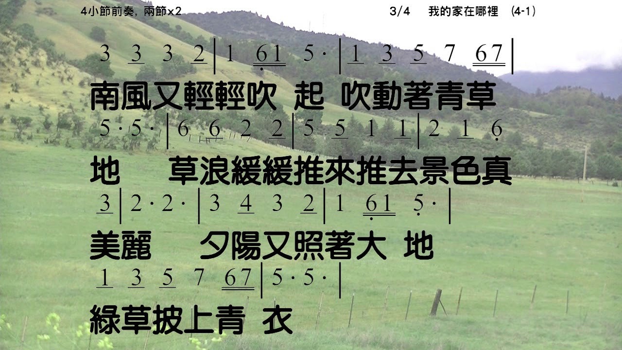 我家在那裡 詞曲: 劉家昌 伴奏版 簡譜 樂器 中文字幕