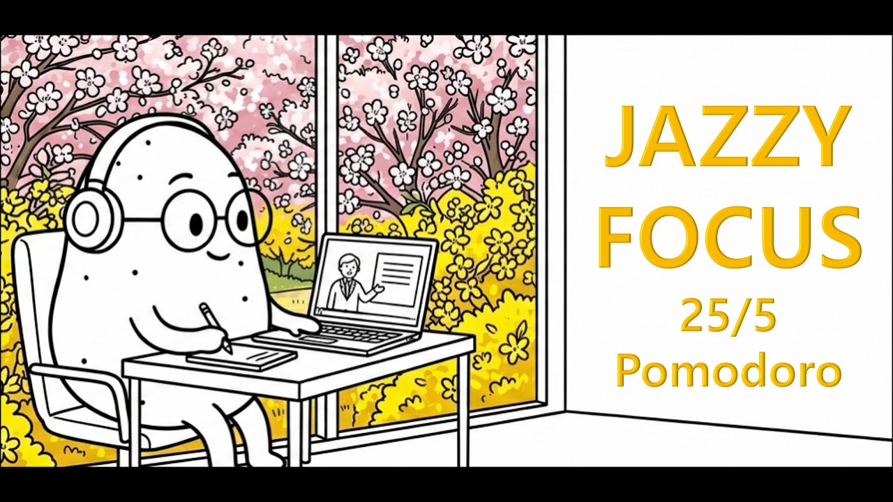 🌸 Study With Me: 25/5 Pomodoro | Slow Jazz for Deep Focus with Mr. Potato 🥔