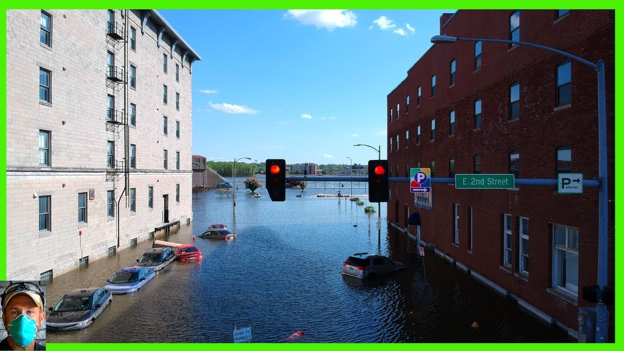 Mississippi River Flooding Of Davenport Iowa By Drone