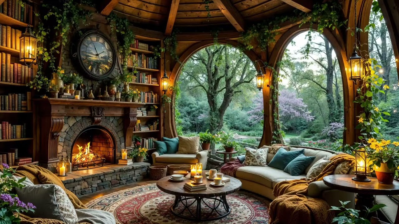🌿 Spring Sanctuary: Fireplace Ambience with Nature’s Lullaby