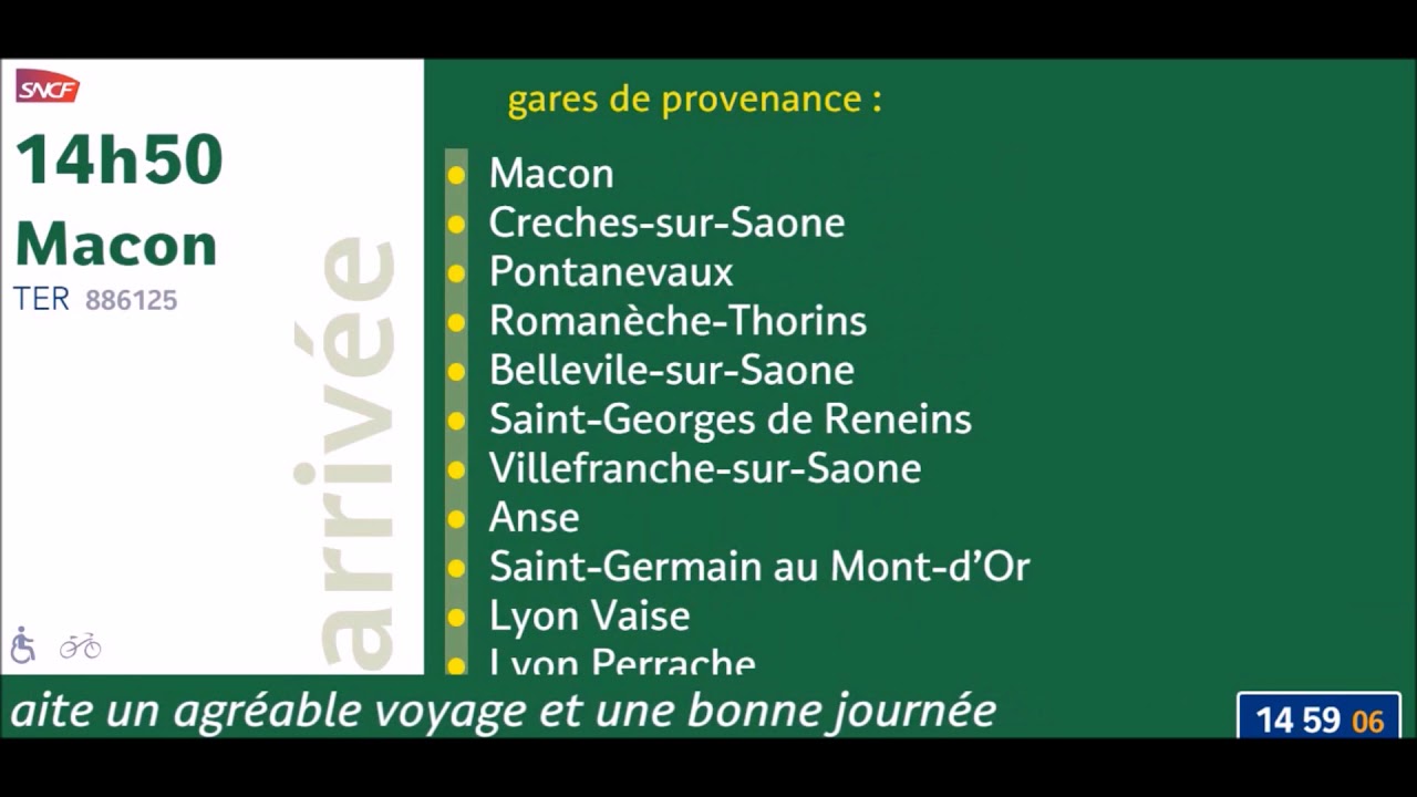 Annonce SNCF - arrivée TER 886125 - Valence