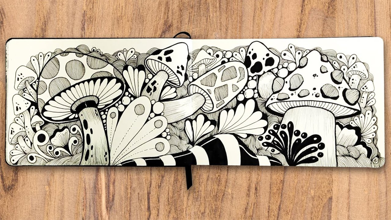 Mushroom Drawing Zentangle Art | Creative Zentangle Design