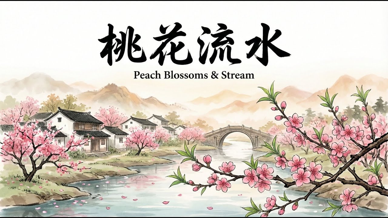傳統中國風音樂/ 桃花流水 (Peach Blossoms & Stream) /1 Hour Traditional Chinese Music / Guzheng & Bamboo Flute