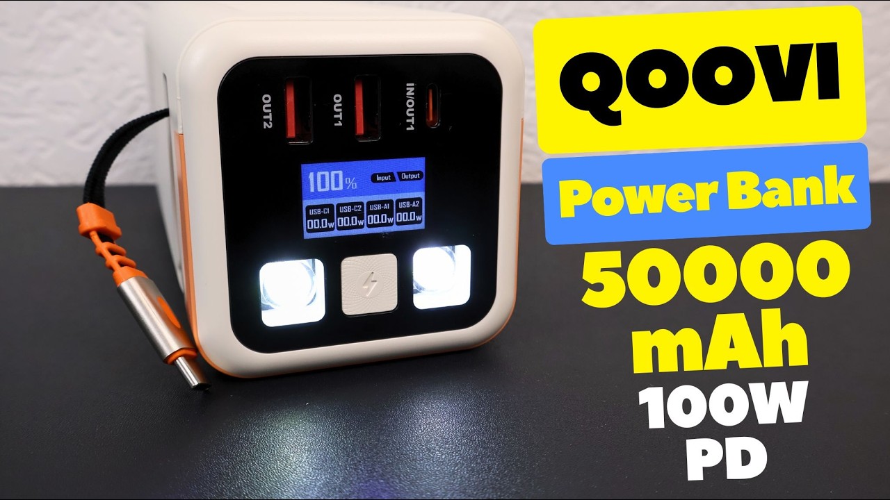 Огляд QOOVI Power Bank 50000mAh - Потужний та Великий Power Bank. 50000mAh. 100W PD. TFT дисплей 🔥🔥🔥