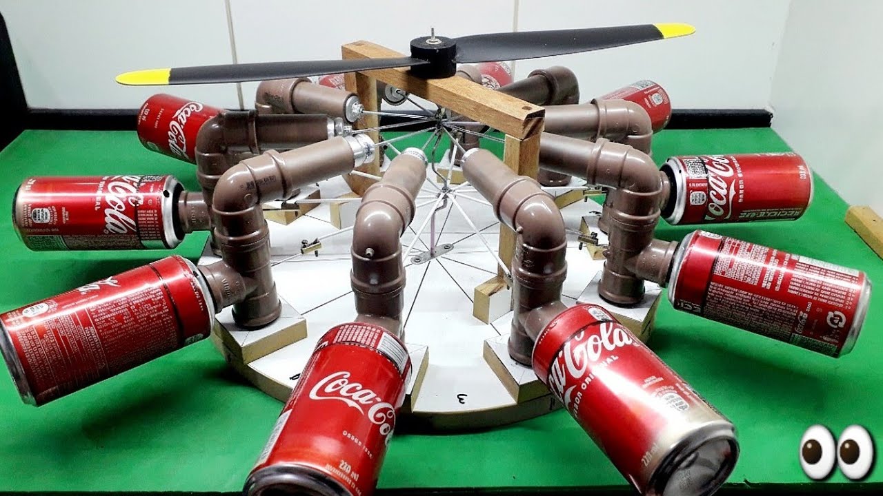 Como fazer um motor stirling radial 10C com latas de cocacola.How to make a10C radial Stirlingengine