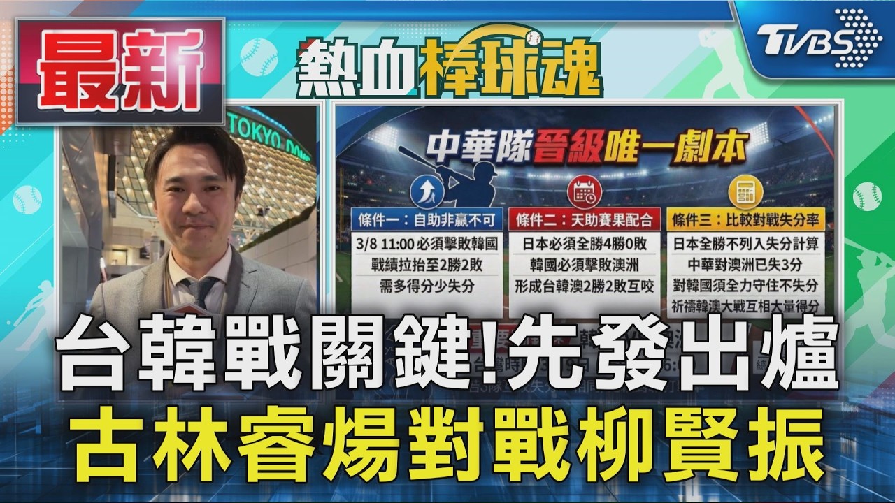 台韓戰關鍵!先發出爐 古林睿煬對戰柳賢振｜TVBS新聞 @TVBSNEWS01