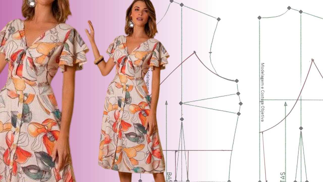 COMO FAZER VESTIDO COM RECORTE PRINCESA E MANGA GODÊ (Interpretação de modelo e molde)