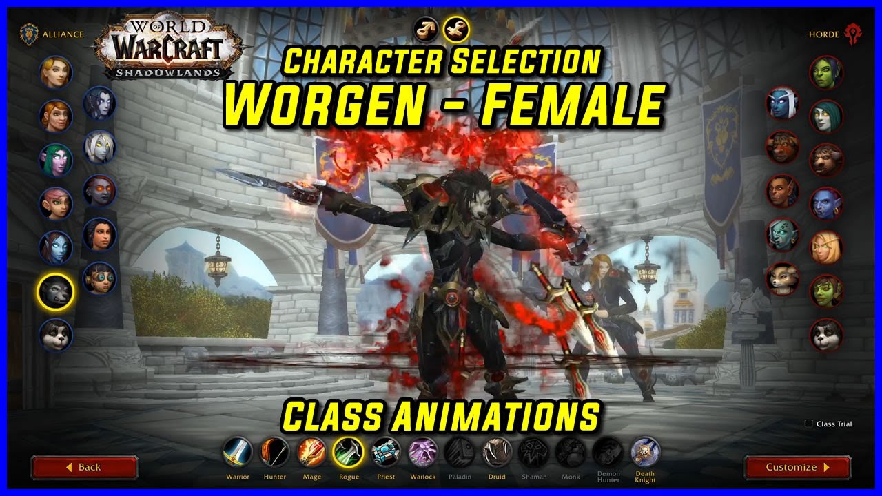 WoW Class Animations - Worgen Female - WoW Shadowlands  Character Creation Screen
