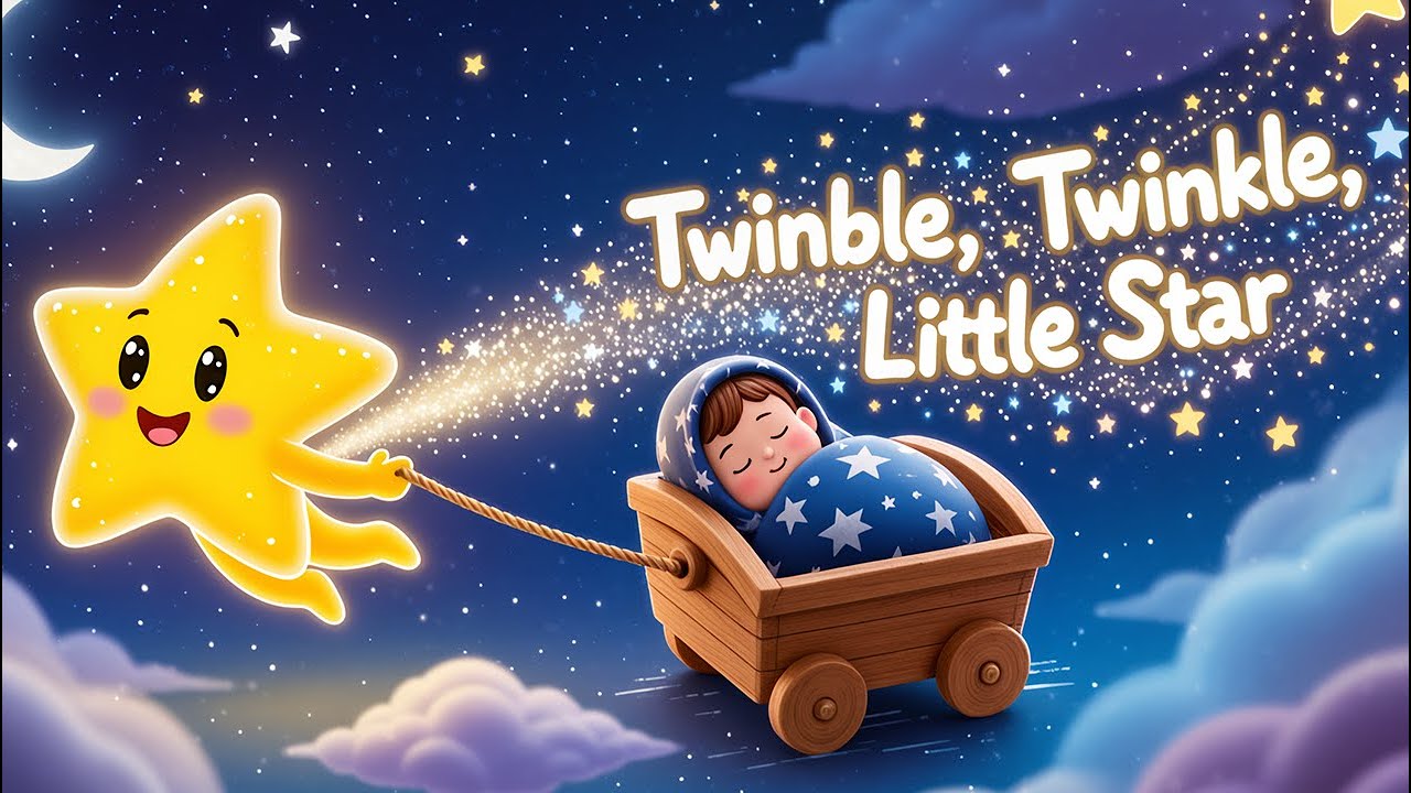 Twinkle Twinkle Little Star bedtime song with twinkling lights and clouds
