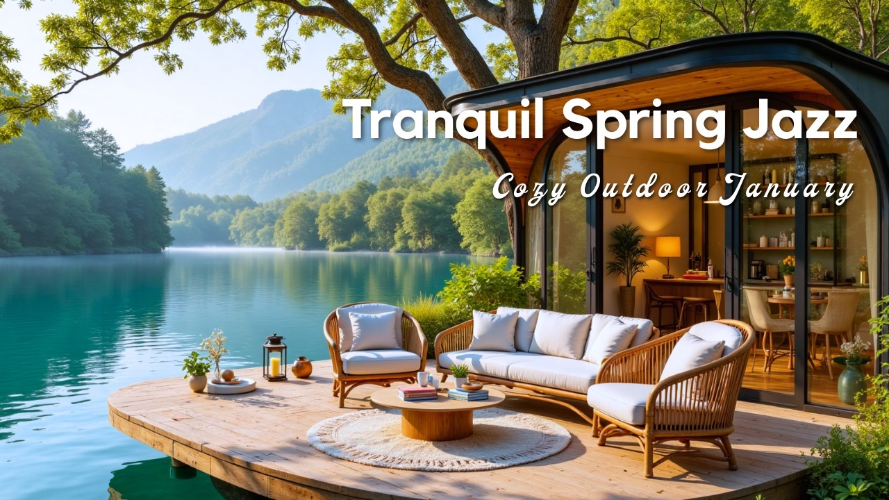 Tranquil Spring Jazz - Smooth Jazz Melody at a Lakeside Cafe for Study & Work