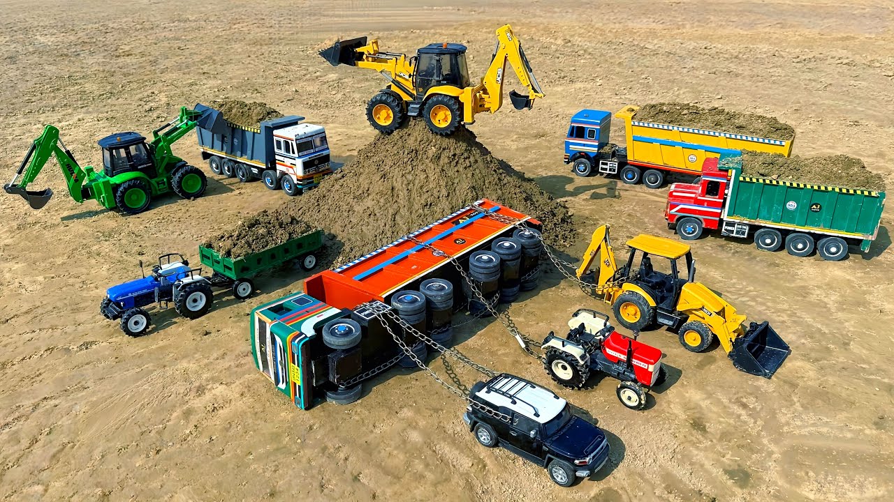 JCB 5CX Loading Mud Tipper Dumper Truck Accident Pulling Out Car Tractor Jcb3dx? Jcb ki Khudai Video