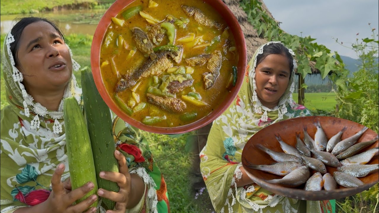 নদীর বড় পুঁটি সাথে আলু আর বাগানের ধূন্দল দিয়ে পাতলা ঝোল || Villfood by Laki