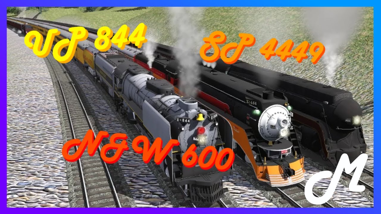 Union Pacific 844 vs Southern Pacific 4449 vs Norfolk and Western J Class 600 in Trainz 2020