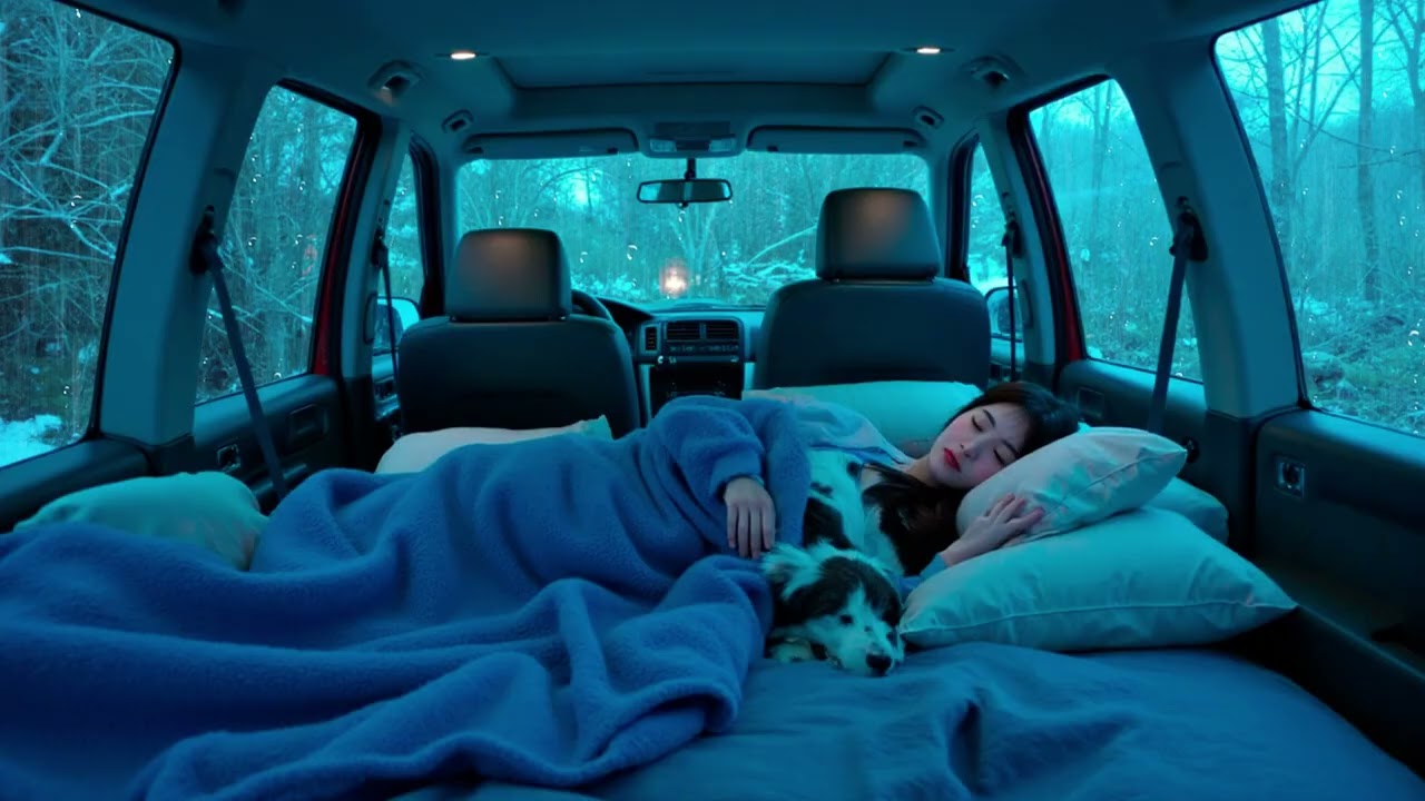 Rainy Night Sleeping in the Car with Dog | Forest Rain Sounds for Deep Sleep & Relaxation