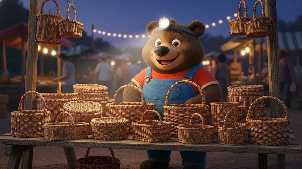 Heartwarming : Bear Weaves Baskets & Sells Them at Market! - Baby Bear Farm | Happy Farm