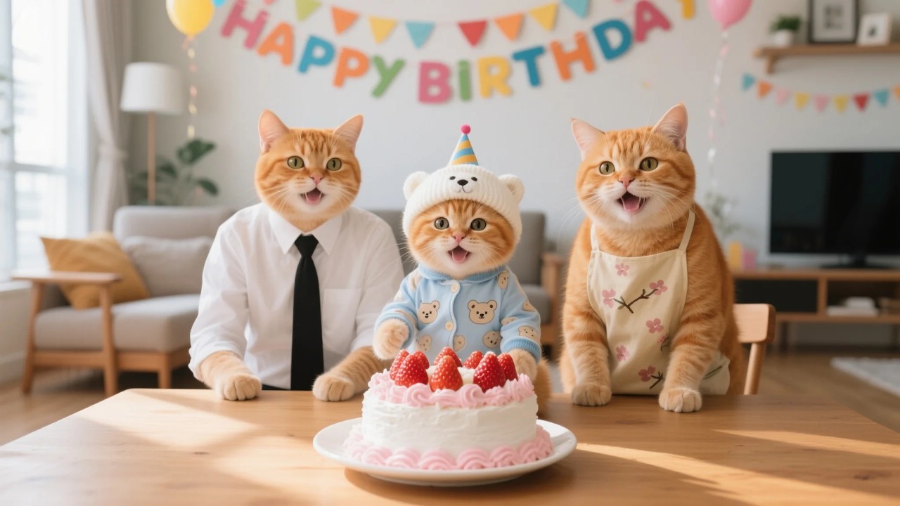 Ginger Kitten Thinks Papa and Mama Cat Forgot His Birthday, but a Surprise Awaits 🎂🐾❤️