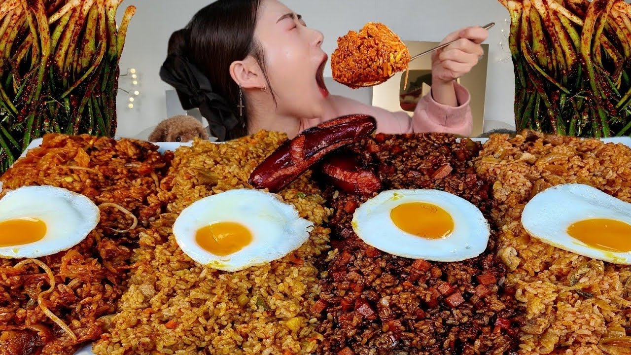 ASMR Жареный рис Кимчи с зеленым луком МУКБАНГ