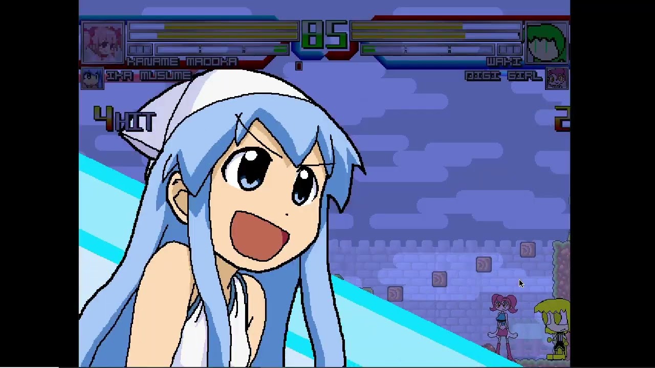 Mugen Battle #3123: Madoka Kaname, Ika Musume & Kadariro vs Waki, Digi Girl & Shago