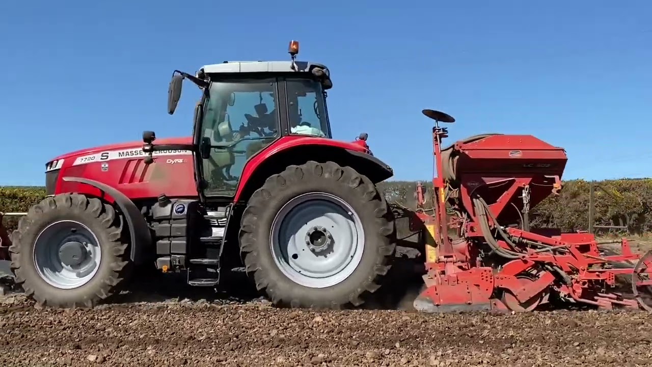 Cumbrian Farming 2025. Sowing spring barley with a MF 7720S & Khun combination outfit.
