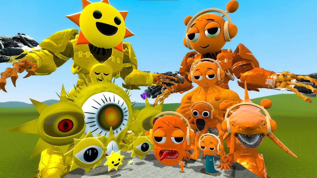 ALL PHASES OF MUSTARD MR SUN SPRUNKI VS ALL PHASES OF OREN (ORANGE) SPRUNKI In Garry's Mod!