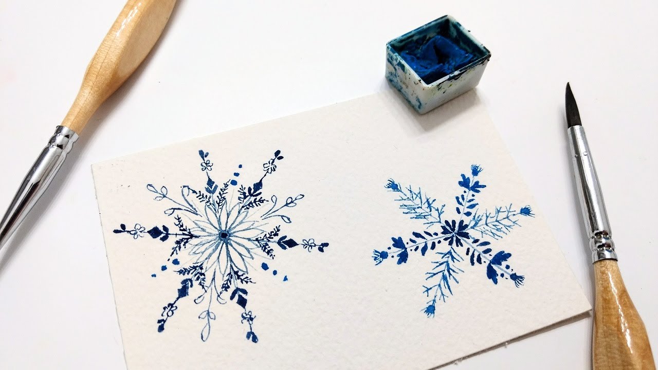 Easy watercolor snowflake painting tutorial » How to paint intricate snowflakes for beginners